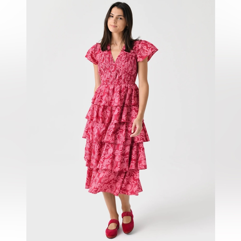 BANJANAN Women's Brigit Pink Tiered Midi Dress
Worn 1x Perfect Small